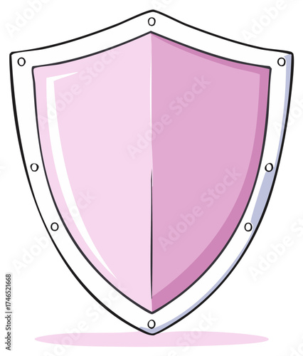 Protective shield illustration in light pink color with rivets on its border for fantasy art and security concepts