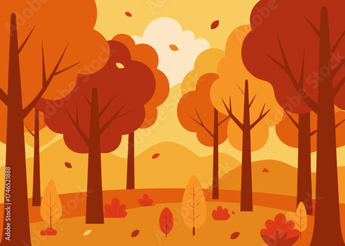 cozy autumn forest falling leaves warm light