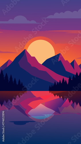 cinematic sunset calm lake mountains