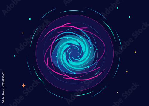 digital neon particle vortex dark background illustration