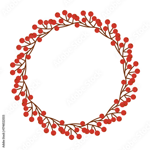 Wallpaper Mural Festive wreath made of bright red rowan berries and twigs. Ideal for autumn, winter holiday, Christmas, greeting card and rustic decor Torontodigital.ca