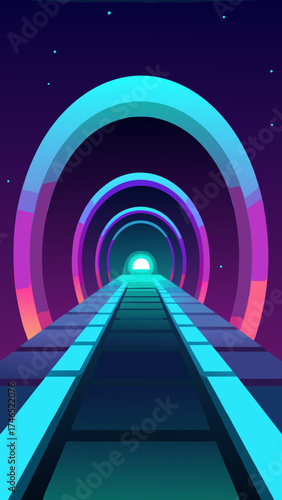 futuristic holographic tunnel glowing rings illustration