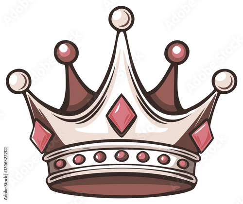 Stylized Royal Crown with Pink Diamonds and White Spheres on Top Regal Design