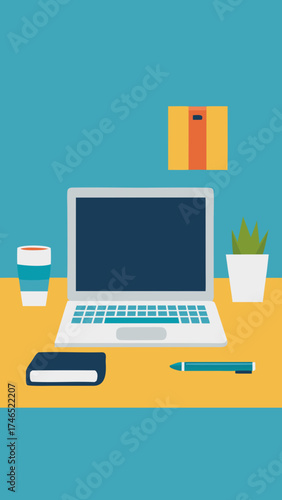 minimal office workspace laptop stationery