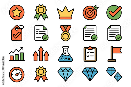 Collection of Business Success Icons Vector Illustration Achievement and Goals Presentation