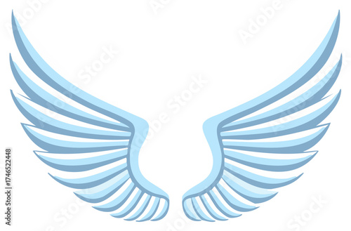 Pair of Light Blue Angel Wings with Feather Details for Fantasy or Spiritual Themes