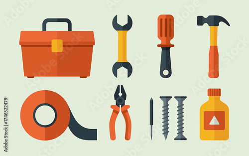 Flat Vector Illustration of Home Improvement Tools for DIY Projects and Professional Use a Comprehensive Toolkit for Repair and Construction