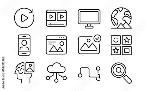 Minimalist Outline Icon Set Representing Modern Technology and Digital Concepts Versatile for Web and App Design Projects