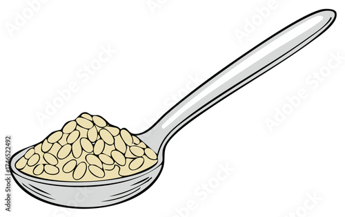 Spoonful of Tan Beans Filling the Silver Utensil in an Isolated Vector Illustration