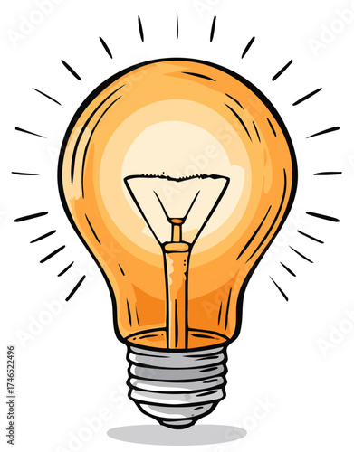 Bright idea light bulb glowing with radiating lines symbolizing innovation and inspiration