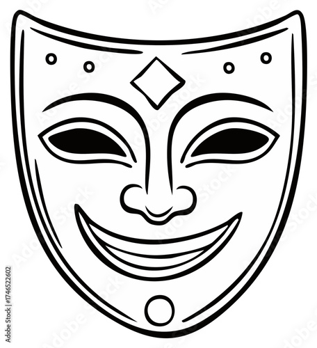 Abstract theatrical mask with a smiling expression, depicting comedy and drama symbols.