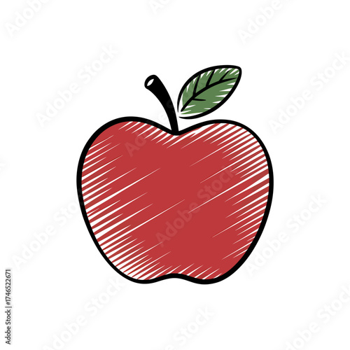 Hand drawn red apple illustration with leaf for educational material and healthy eating concepts a perfect graphic for back to school projects