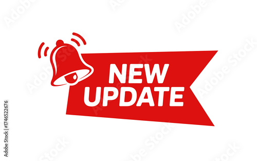 Attention New Update Alert with Ringing Bell and Red Ribbon Design Announcing Important Information Download Now Modern Communication for Digital Products