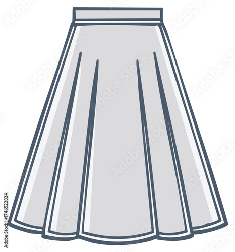 Simple grey pleated A line skirt illustration vector graphic for women's fashion design