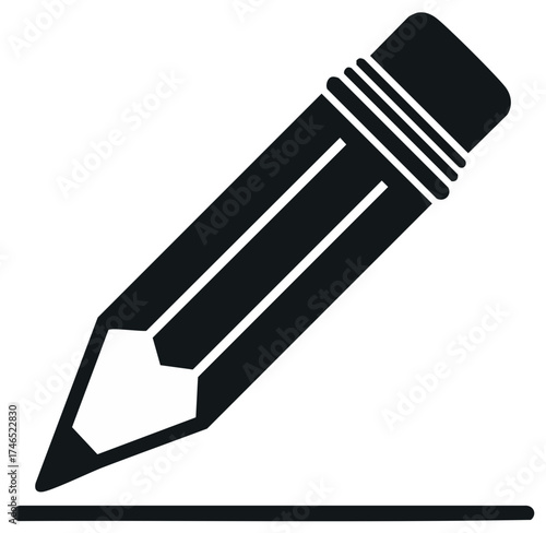 Black silhouette of a classic pencil drawing a bold horizontal line icon creating a graphic element