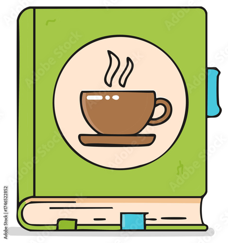 Book with a coffee cup icon on the cover Vector illustration for a cafe menu or library concept