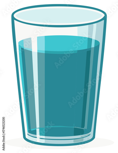 Full Glass of Water Graphic Illustration, Cartoon Style Water in Glass
