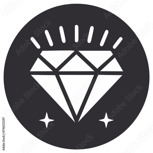 Sparkling Diamond Icon in a Circle Jewelry Fashion Luxury Symbol Gemstone Precious
