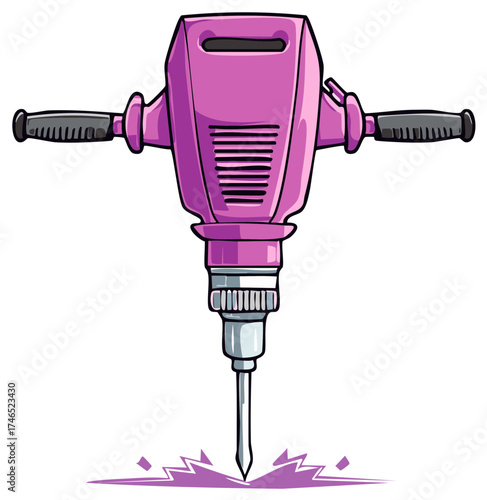 Vibrant Pink Jackhammer Demolishing Ground Industrial Construction Power Tool Illustration