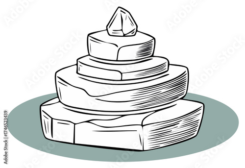 Stacked Stone Cairn Sculpture with Pointed Top Rock on Gray Base Graphic