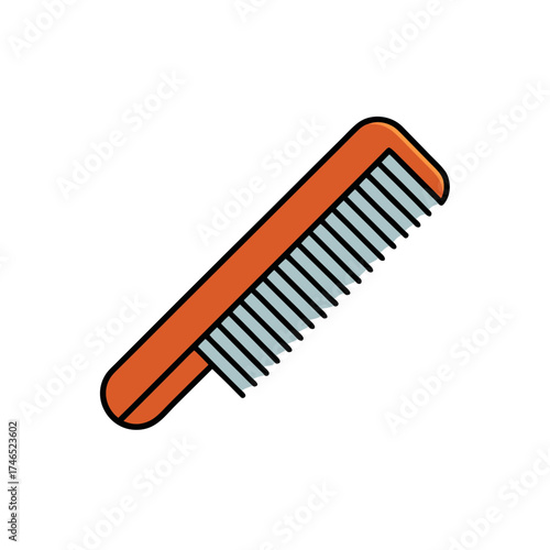 Orange handheld comb illustration with bristles scalable vector graphic for beauty and grooming