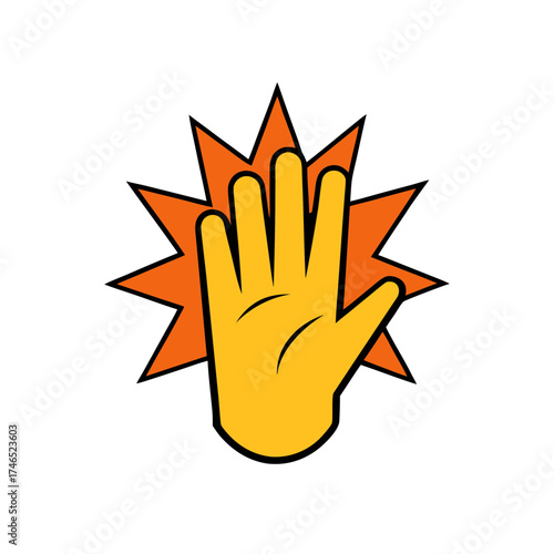 Comic style vector hand snap motion icon with burst effect scalable illustration