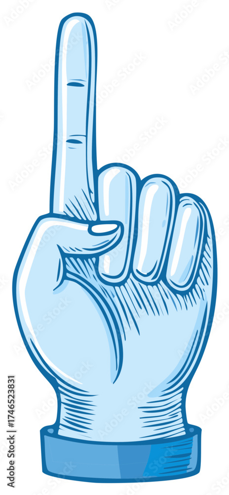 Obraz premium Blue Foam Hand Pointer Finger Up