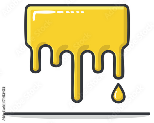 Yellow liquid dripping from a shape with a single drop falling