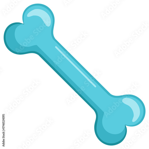 Blue cartoon dog bone illustration shiny pet chew toy icon