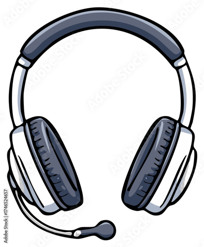 Isolated cartoon headset with microphone for gaming or communication purposes vector art illustration