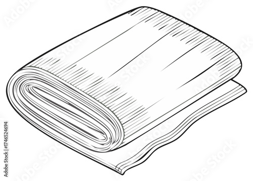 Hand drawn sketch of rolled fabric or folded towel line art illustration