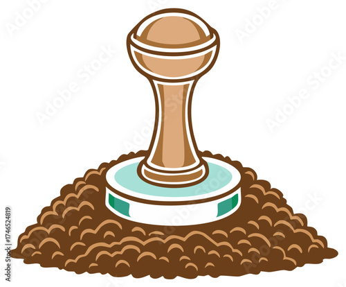 Barista coffee tamper pressing fresh dark grounds for delicious espresso drink preparation