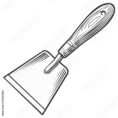 Garden Hoe Tool with Wooden Handle Rustic Sketch Design