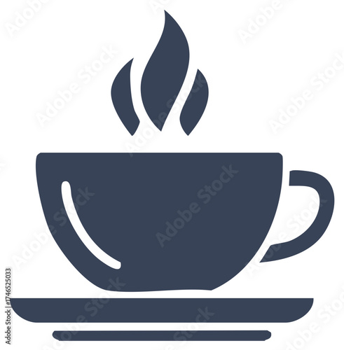 Steaming coffee cup on saucer illustration, beverage drink concept