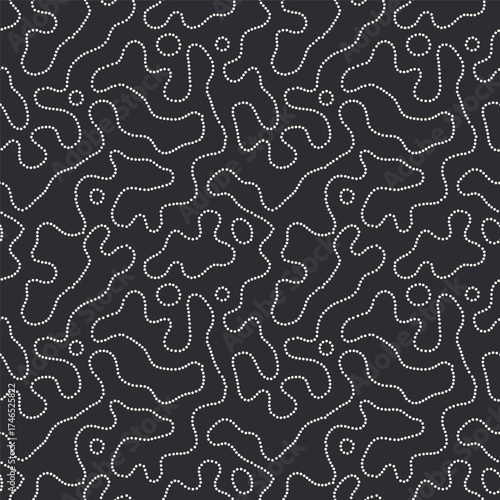 Vector seamless pattern. Free form organic shapes. Stylish structure of natural dotted lines. Hand drawn abstract background. Can be used as swatch in Illustrator. Monochrome confused print.