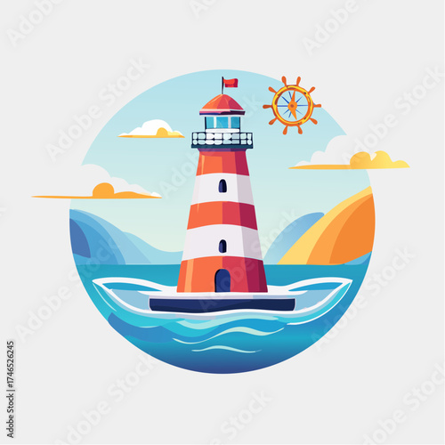 Wallpaper Mural Coastal lighthouse illustration with navigation elements on a blue background Torontodigital.ca