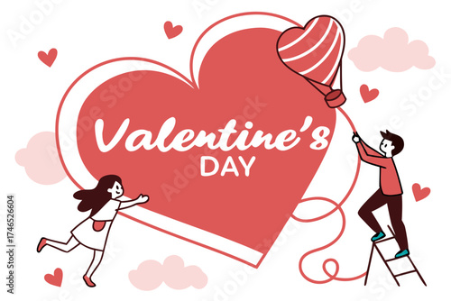 Clean red heart with text inside, minimalist geometric Valentine’s Day vector for greeting templates.
