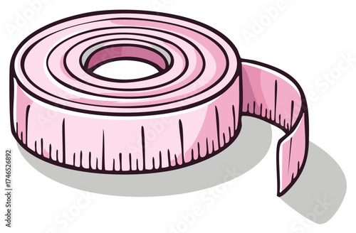 Pink coiled fabric tape measure illustration tool for sewing dressmaking fashion and accurate body measurements