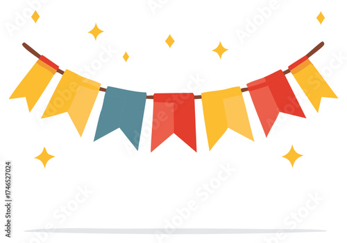 Colorful Party Garland Hanging with Stars for Festivities and Celebrations