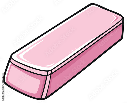 Pink eraser illustration, drawing tool for school and office, simple cartoon style.