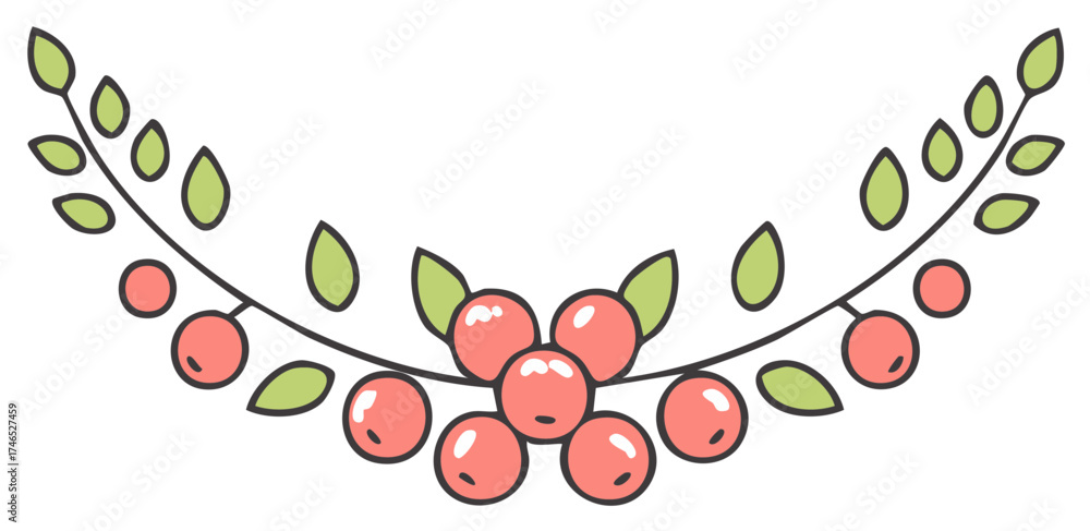 Fototapeta premium Floral Graphic Element of Berries and Leaves in a Decorative Semicircle Arch