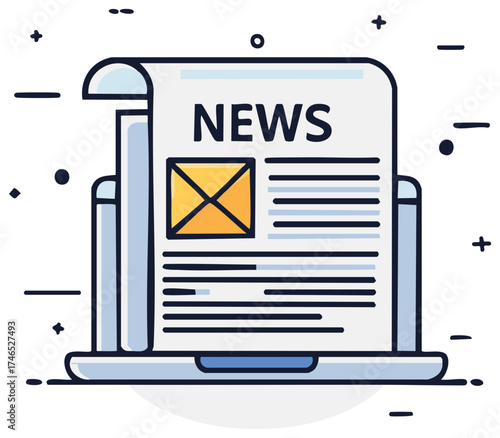 Online News on Laptop Interface Vector, Digital Updates on Computer Icon