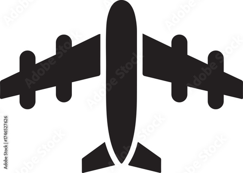 Top-down silhouette view of a four-engine airplane on a white background aircraft aviation