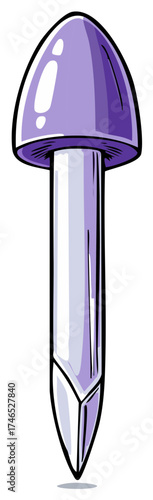 Illustration of Cartoon Style Purple Mushroom with Pointed End