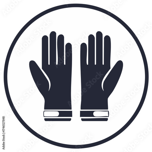 Icon representing protective gloves or hand protection symbol in a circle