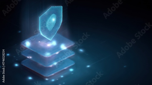 A stylized digital silhouette of a humanoid figure stands on a rectangular platform,