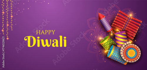 burning diya on Happy Diwali Holiday background for light festival of India