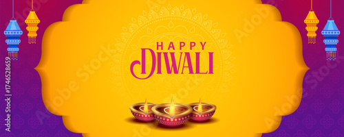 burning diya on Happy Diwali Holiday background for light festival of India