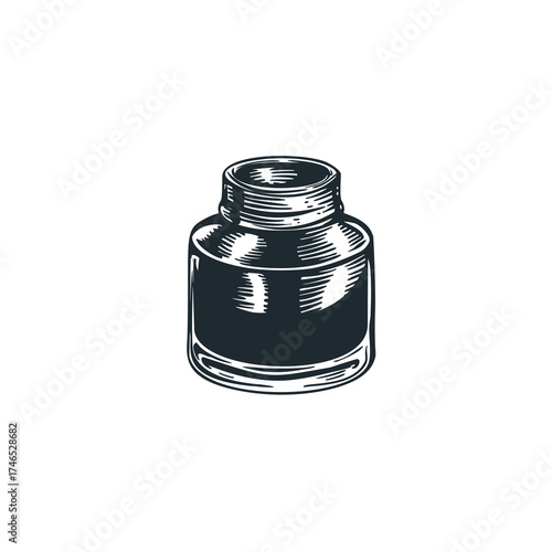 Hand drawn sketch style inkwell. Vintage retro stationary supply object. Vector illustration isolated on white background. 