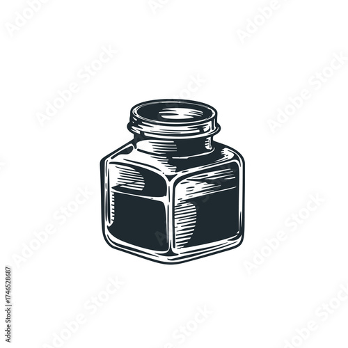 Hand drawn sketch style inkwell. Vintage retro stationary supply object. Vector illustration isolated on white background. 